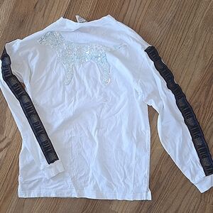 PINK Victoria's Secret White Long Sleeve with Sequin Dog